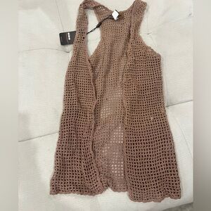 Brown Crochet Open Vest